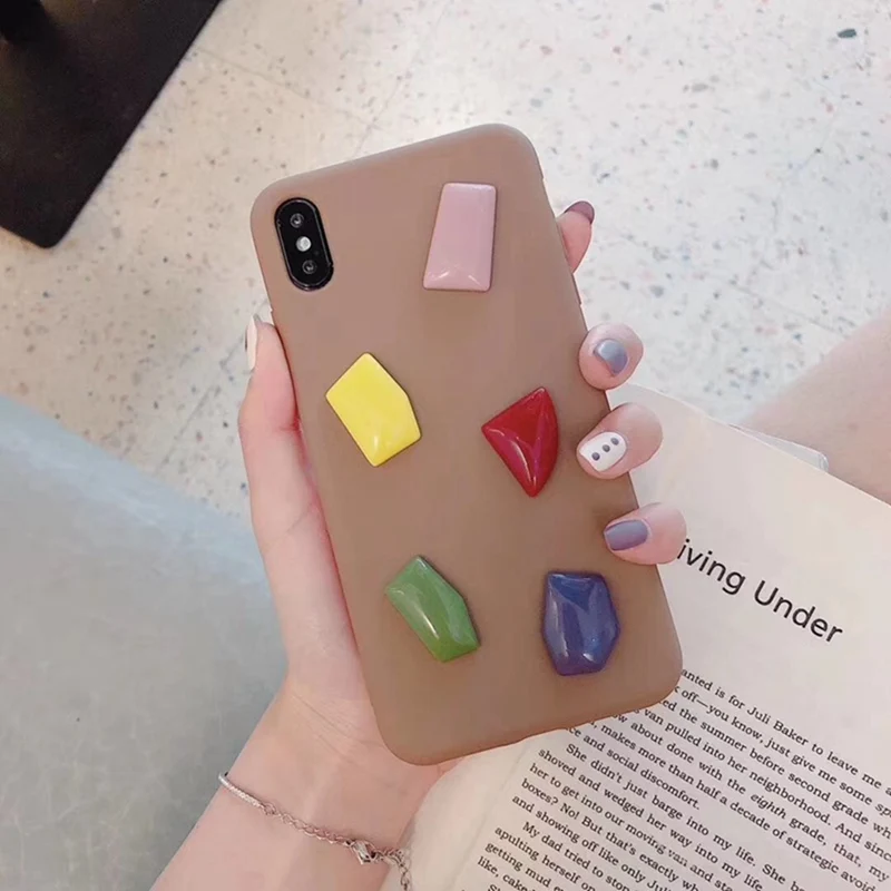 Gray Geometric Color Phone Case for iphone 6 6s 7 8 Plus Brown All-inclusive Anti-drop Silicone Cover XS Max XR X |