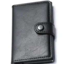 black2 Мужской держатель для Карт RFID алюминиевый сплав кредитный держатель для карт НОВЕЙШИЙ МЕТАЛЛИЧЕСКИЙ кожаный бумажник Противоугонный мужской автоматический Чехол для карт - Цвет: black2