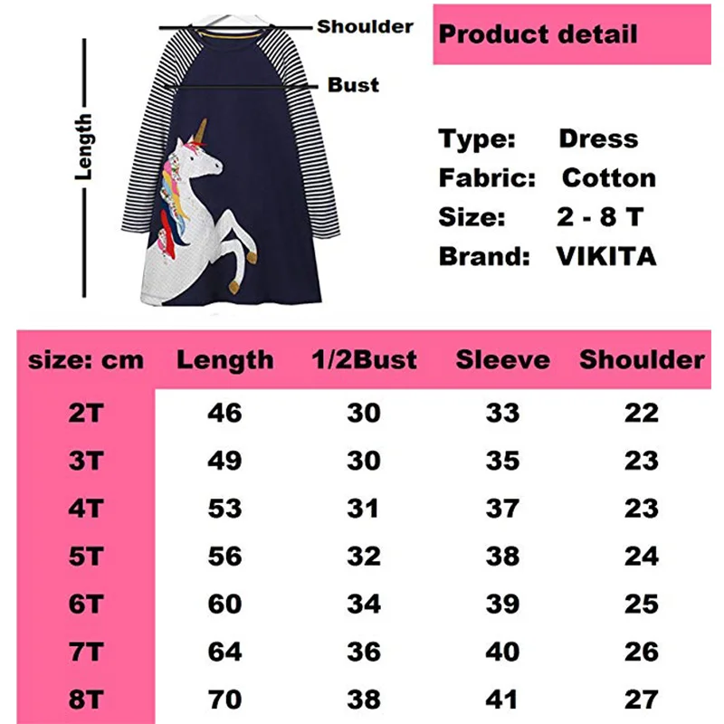 VIKITA Girls Christmas Dresses Kids Animal Cartoon Clothing Children Striped Long Sleeve Dress for Girl | Детская одежда и обувь