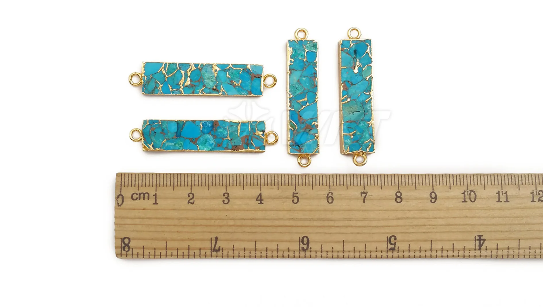 WT-C283 WKT Золотой Гальванизированный прямоугольник синяя венка Turquoises Двойной Прямоугольный коннектор кулон для изготовления ювелирных изделий