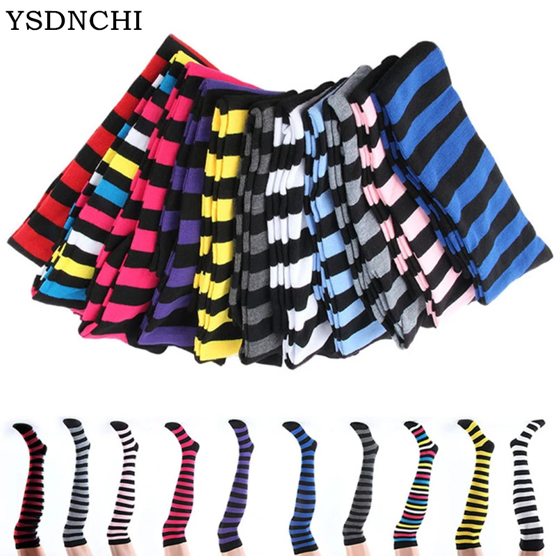 

YSDNCHI Women Long Girls Over Knee Printed Thigh High Stockings Stripe Stocking New Black White Striped Sweet Cute 1Pair