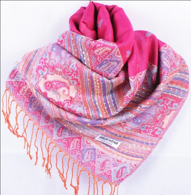 Шарф женский двусторонний из пашмины 70 х190 см классический светло-голубой