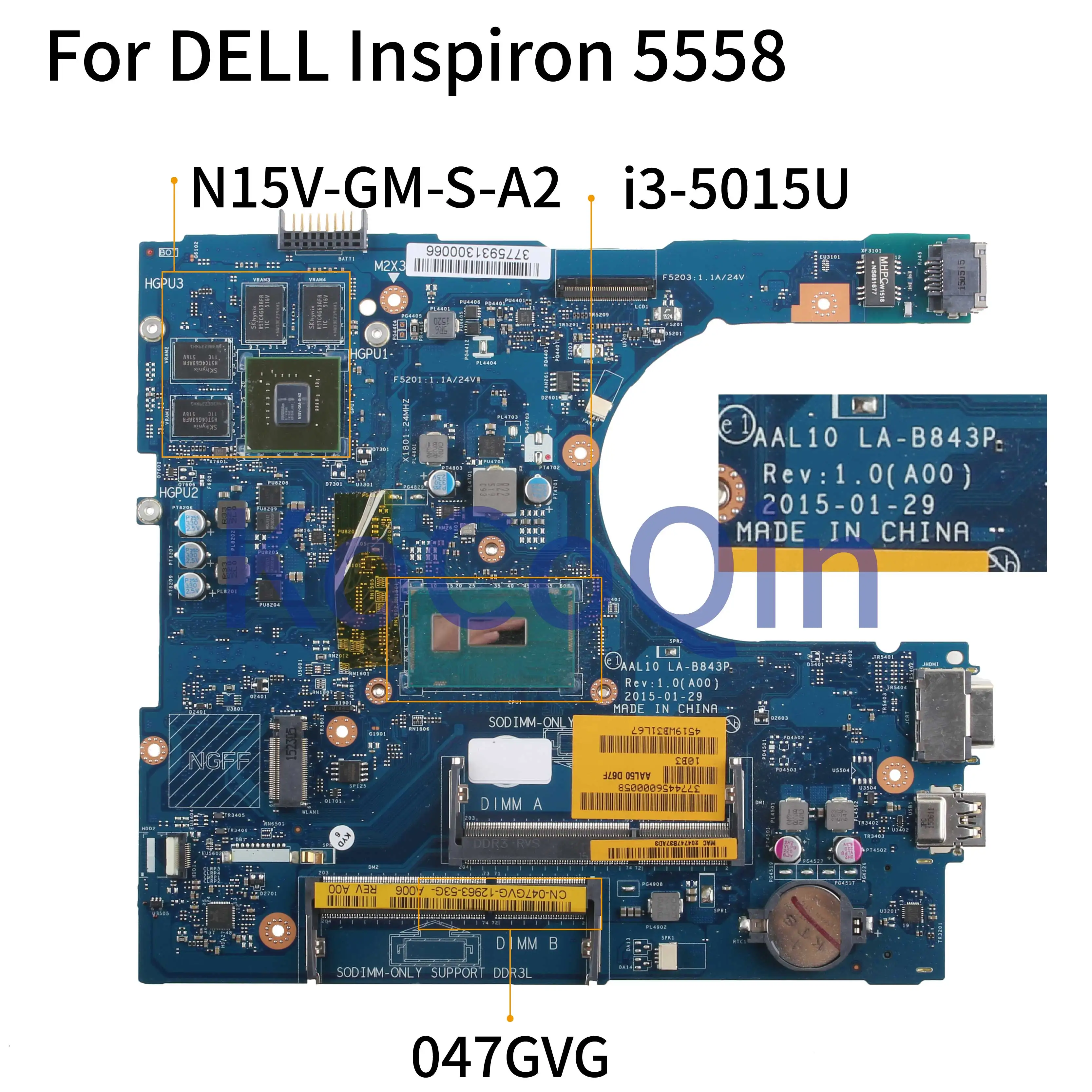 KoCoQin материнская плата для ноутбука DELL Inspiron 5458 5558 5758 I3 5015U CN 047GVG AAL10 LA B843P N15V GM S