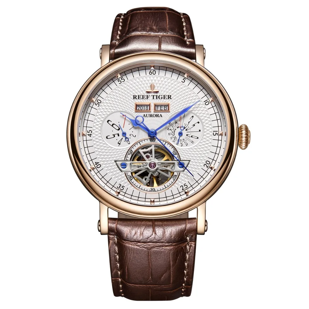 Мужские наручные часы Reef Tiger RGA1903 автоматические механические с кожаным ремешком