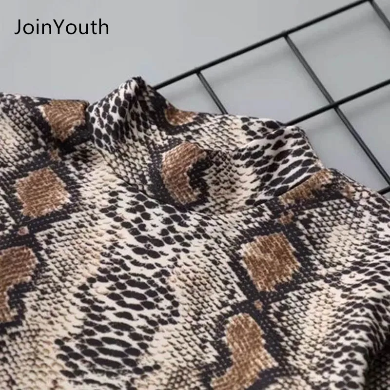 JoinYouth женское осеннее мини-платье из змеиной кожи с длинным рукавом сексуальное