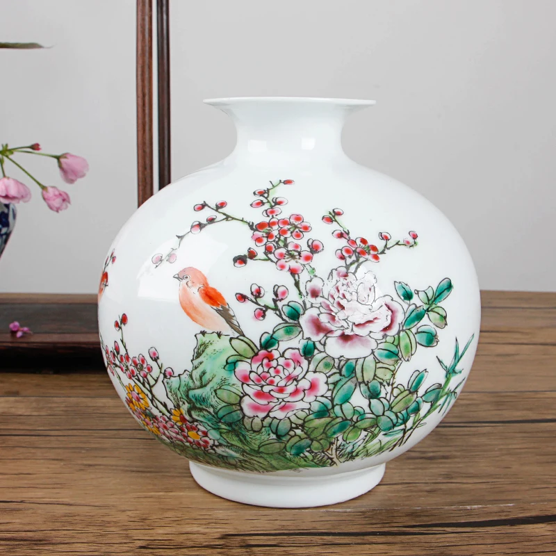 Настольная керамическая ваза для цветов с птицами Jingdezhen антикварная в виде