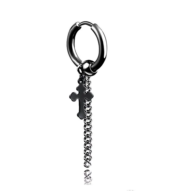 hua bian cross Black 1 шт крест Скелет звезда серьги-кольца из нержавеющей стали Панк Черный Серебряный цвет кисточки цепь кулон серьги ювелирные изделия E320 - Окраска металла: hua bian cross Black