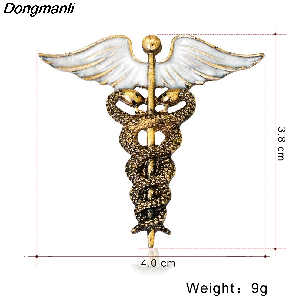 P2245 Dongmanli Винтаж кадуцеус булавки медицинские ювелирные изделия, подарок для врача/медсестры/медицинского студента стержень Asclepius аварийная брошь