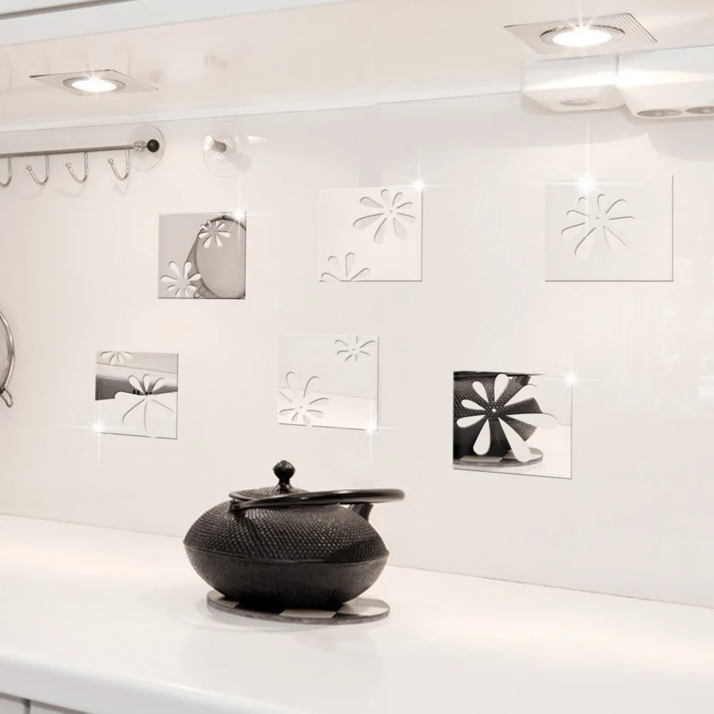 6 шт./компл. акриловые зеркальные настенные наклейки с разбитым цветком домашний