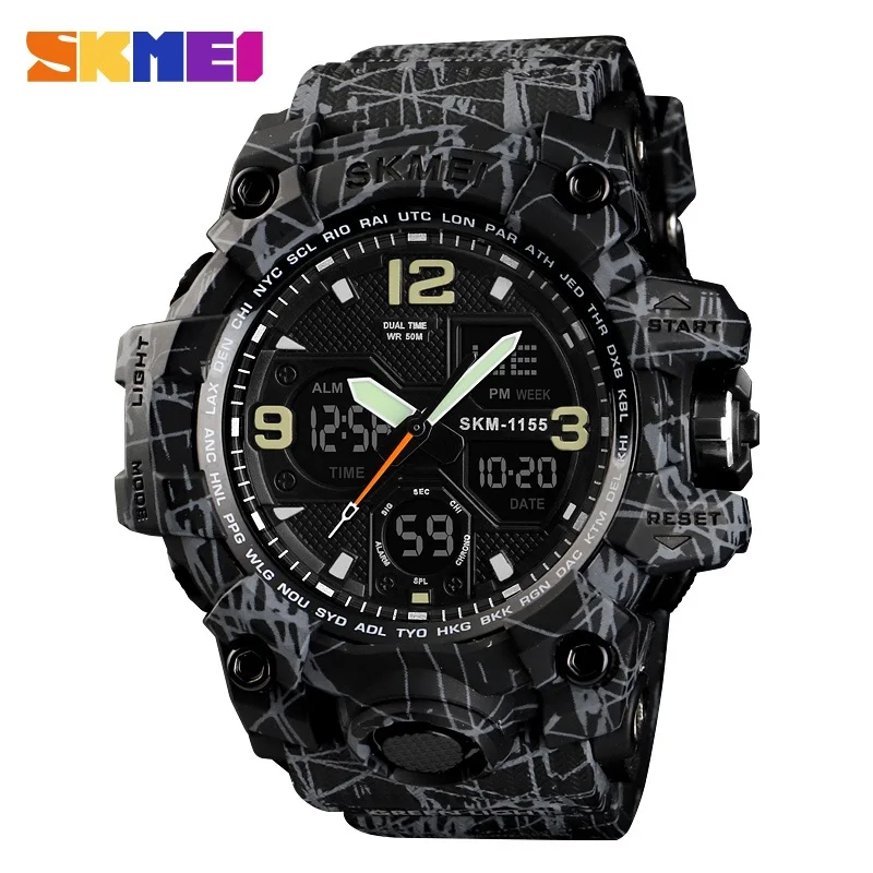 grayblack SKMEI спортивные часы военные часы для мужчин водонепроницаемые мужские s часы лучший бренд роскошные часы мужские цифровые часы Relogio Masculino 1155 - Цвет: grayblack