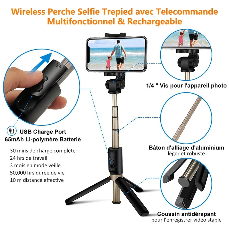 Портативная селфи палка TRAVOR штатив монопод Bluetooth для смартфонов iPhone Samsung Huawei Xiaomi