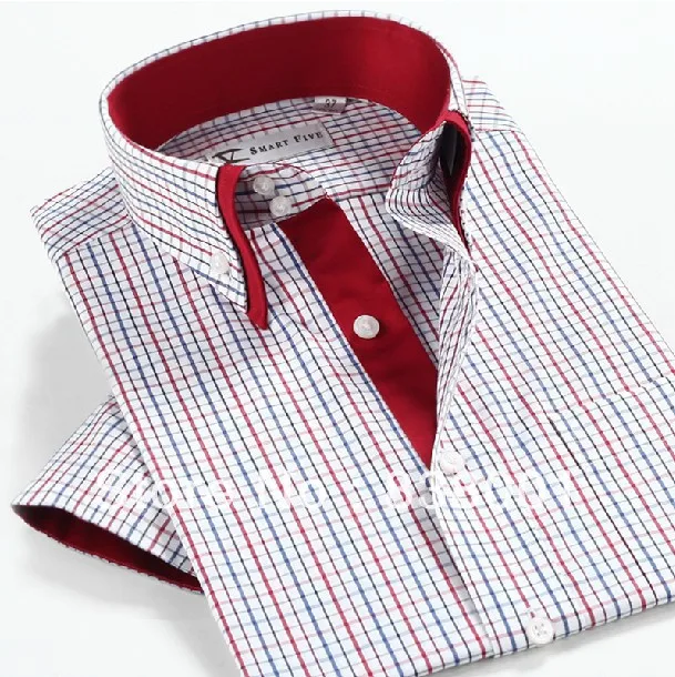 Business casual double contrast color plaid shirt cotton cultivate one's morality men's short sleeve shirts free shipping | Мужская