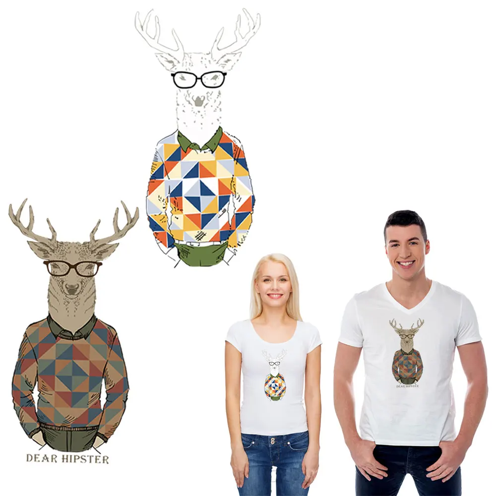 

creation deer art lovers' clothes transfer ironing stickers patches for clothing transfert thermocollants t-shirt jeans washable