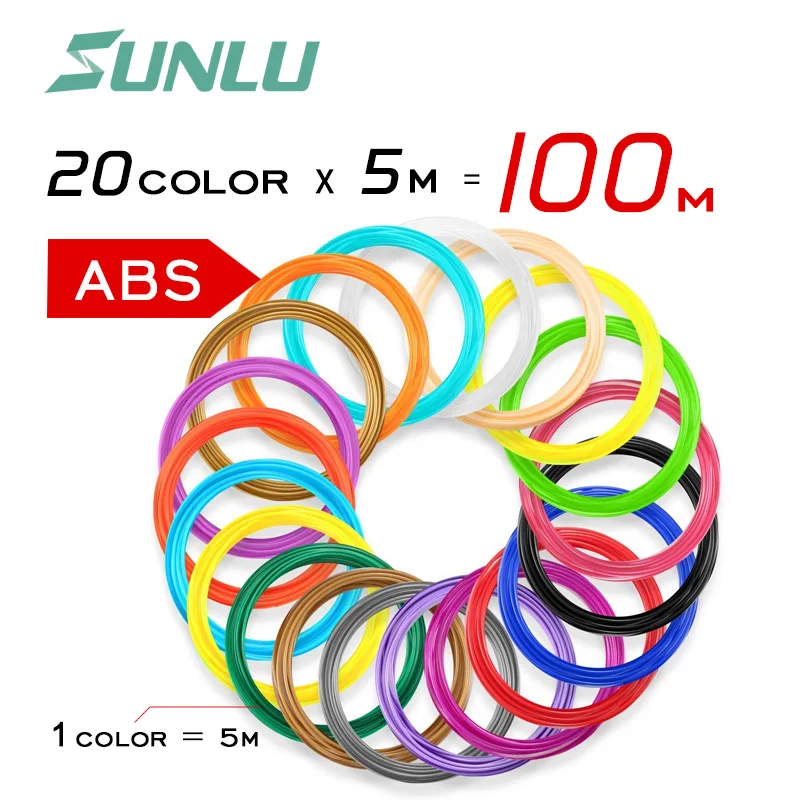 SUNLU Doodle ручка интеллектуальная 3d Ручка Sunlu оригинальная Sl-300 Caneta включает ЖК-экран расходные материалы Поддержка Pla Abs Filamen печать - Цвет: 100m ABS 20 color