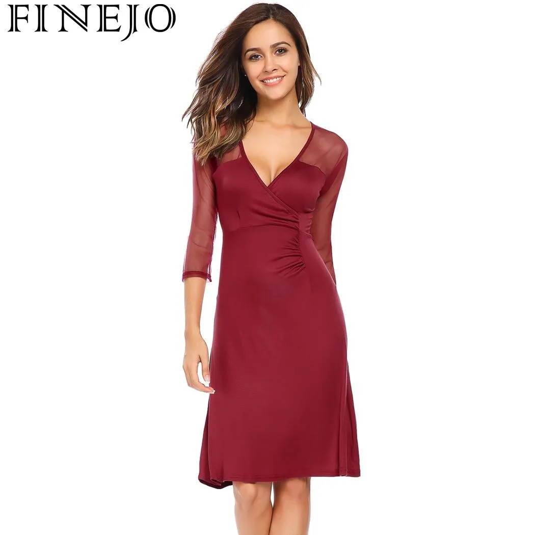 FINEJO осеннее женское модное платье 2017 новое повседневное Сетчатое лоскутное