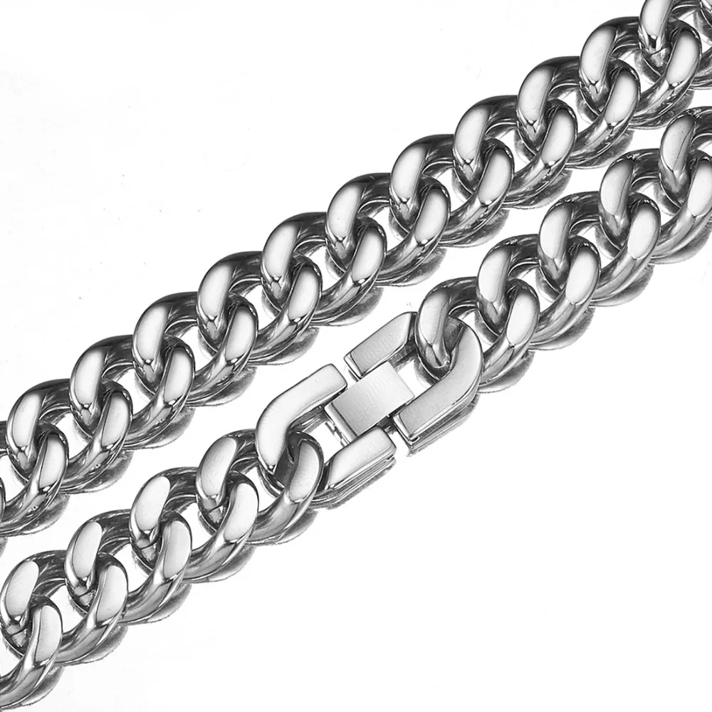 15mm 7-40inch Hot Stainless Steel Link Polished Silver Tone Cuban Curb Chain Mens Women Necklace Or Bracelet Jewelry Xmas Gift | Украшения