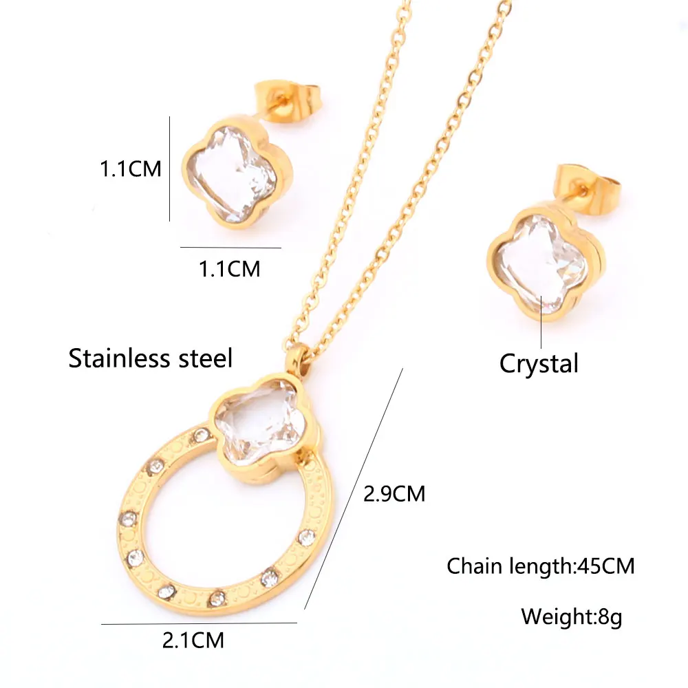 XUANHUA Stainless Steel Jewelry Sets For Women Wedding Crystal Necklace And Earring Gold Colour Plated Bridal | Украшения и