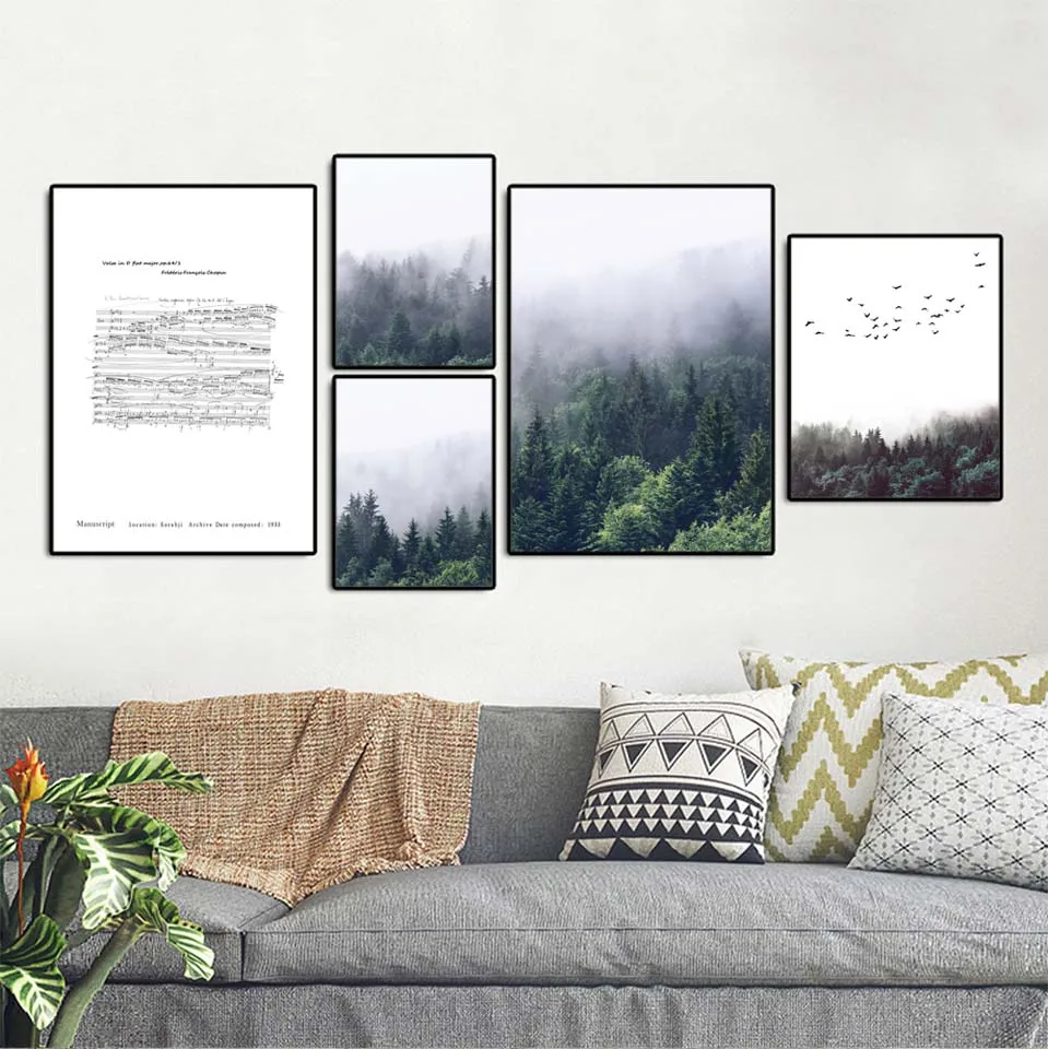 Vinsonloud Home Decoration Poster Prints Wall Art Canvas Painting Nordic Picture Landscape Scenery INS Fog on the mountain | Дом и сад