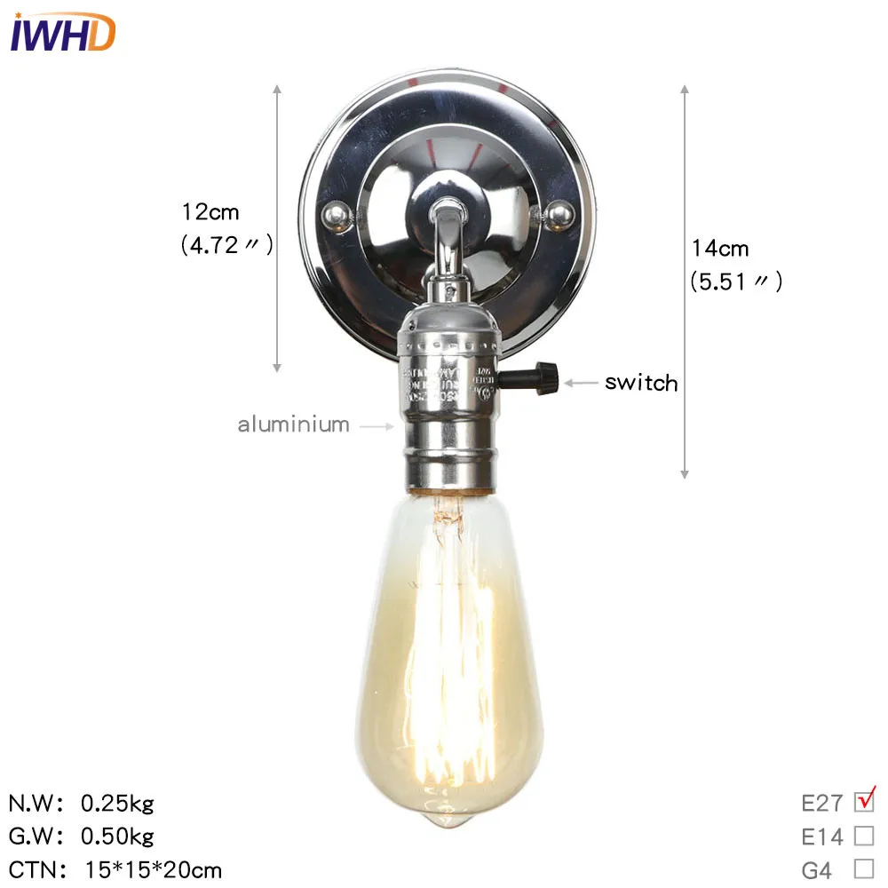 Ретро iwhd Nordic светодиодный настенный светильник гладить RH промышленные Лофт Wandlamp Винтаж крепления настенного светильника для домашнего освещения аппликация Murale