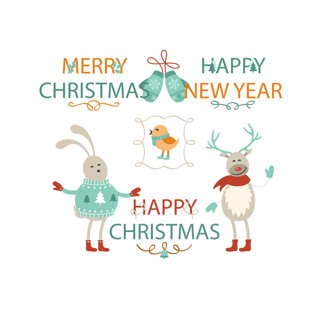 Christmas Decorations for Home Cartoon Deer Door Sticker Color Stickers Decor Pegatinas Puertas Decoracion | Дом и сад