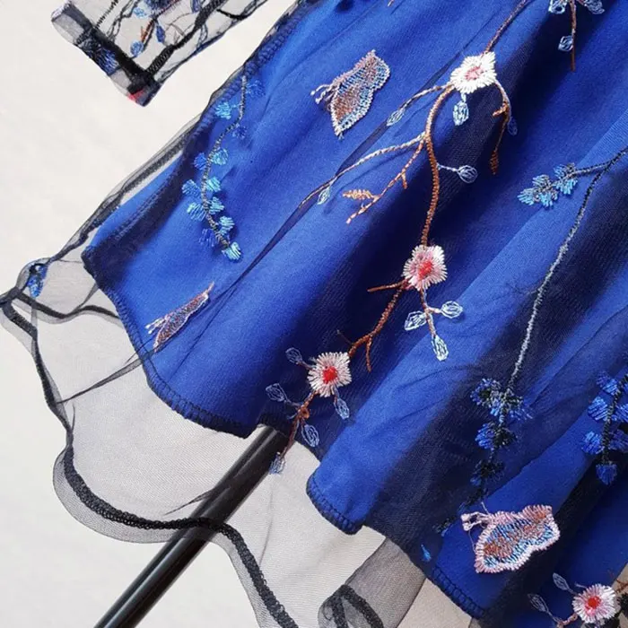 Сексуальное женское платье с цветочной вышивкой прозрачное черное длинным
