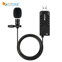 fifine lavalier clip on cardioid condenser computer mic plug and play usb microphone with sound card for pc and mac k053