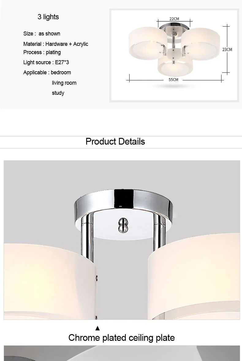 Lustres Brief Home Deco, Круглый акриловый потолочный светильник для гостиной, современный светильник DIY для Спальни 3* E27, хромированная железная потолочная лампа