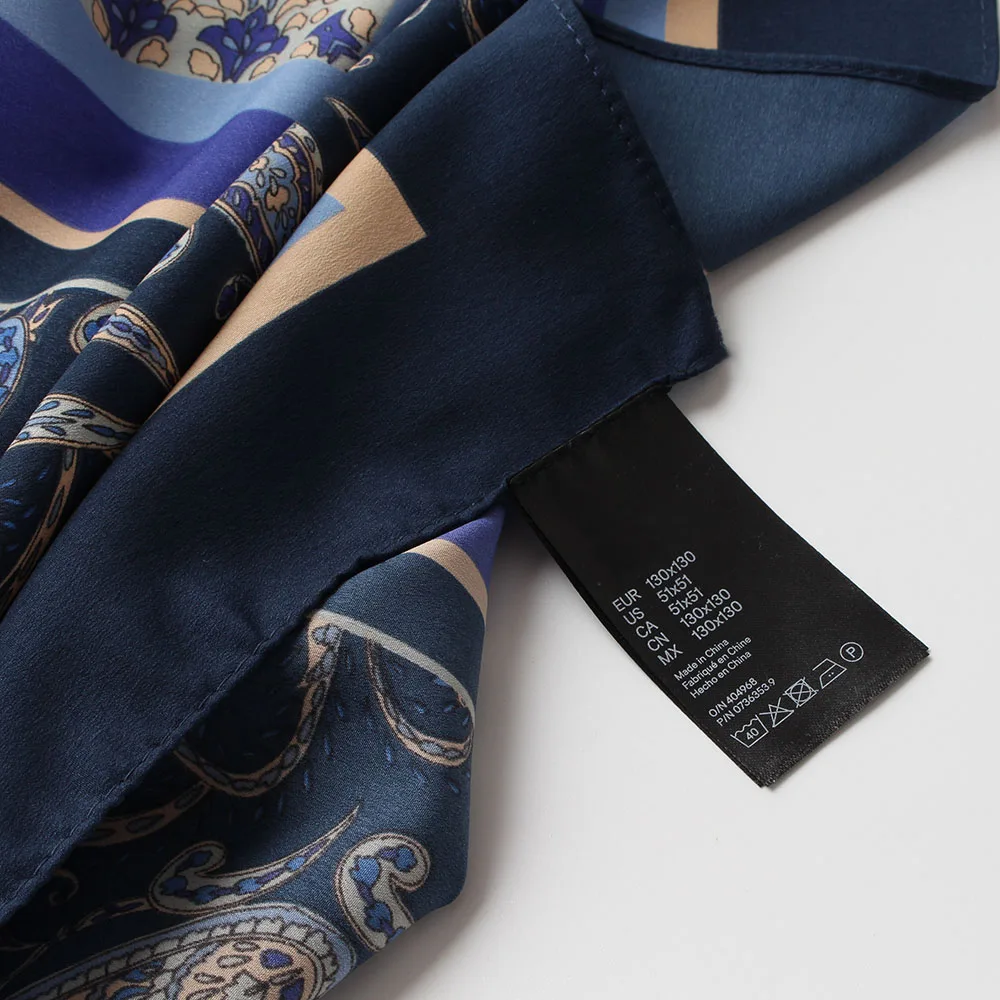women georgette satin silk square scarf blue paisley print headband bandana lady hijab bufanda shawl 130*130 cm super large | Аксессуары
