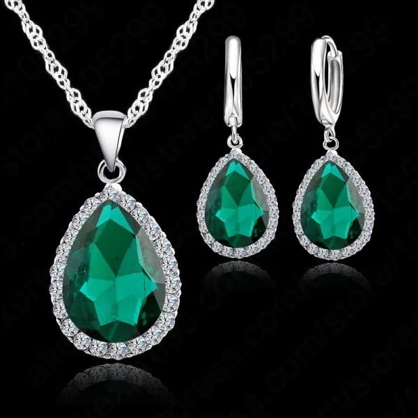 

Hottest 925 Sterling Silver Necklace Jewelry Set Water Drop Cubic Zircon Crystal Necklaces Wedding Necklace Pendants For Women