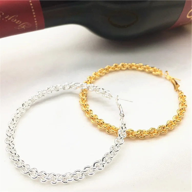 Европейский и американский большой круг золотые серьги twist mesh полые