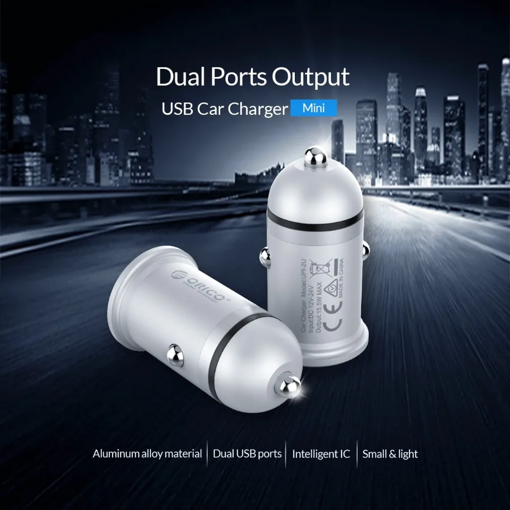 Автомобильное зарядное устройство ORICO Mini USB мобильный телефон 2 1 А быстрое с двумя