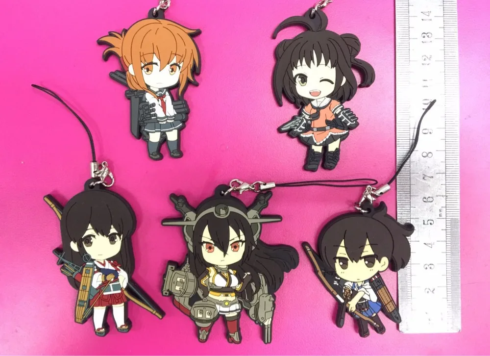 

5pcs/lot Kantai Collection Original Japanese anime figure rubber Silicone sweet smell mobile phone charms/key chain/strap