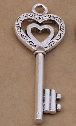 

25pcs Charm love heart key pendant 52x19mm 4.3g Antique silver bronze Handmade Jewelry Making DIY Supplies Alloy accessories Hot