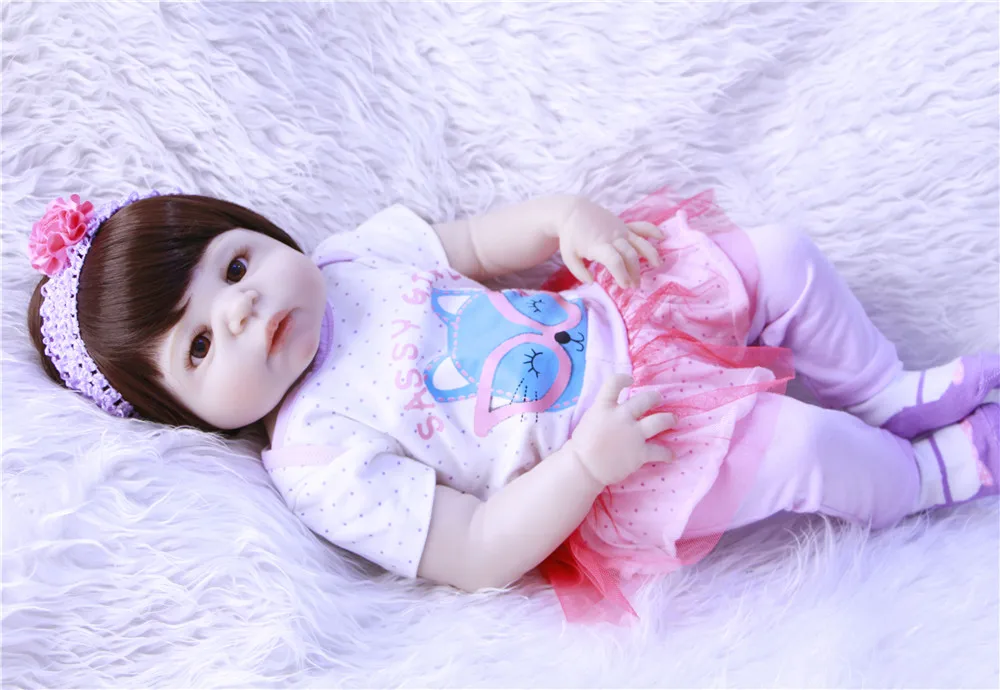 22 Inch White skin full Silicone Reborn Babies Realistic pink Princess Girl Dolls Lifelike Kids Children Birthday Gift | Игрушки и хобби