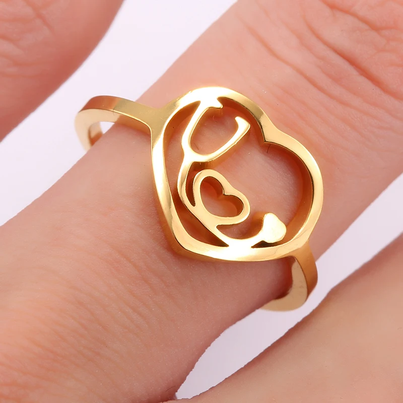 Изысканный стетоскоп, медицинское кольцо, розовое золото, серебро, Anillos, милое сердце, кольцо, Mujer, модное ювелирное изделие для доктора, медсестры, подарок
