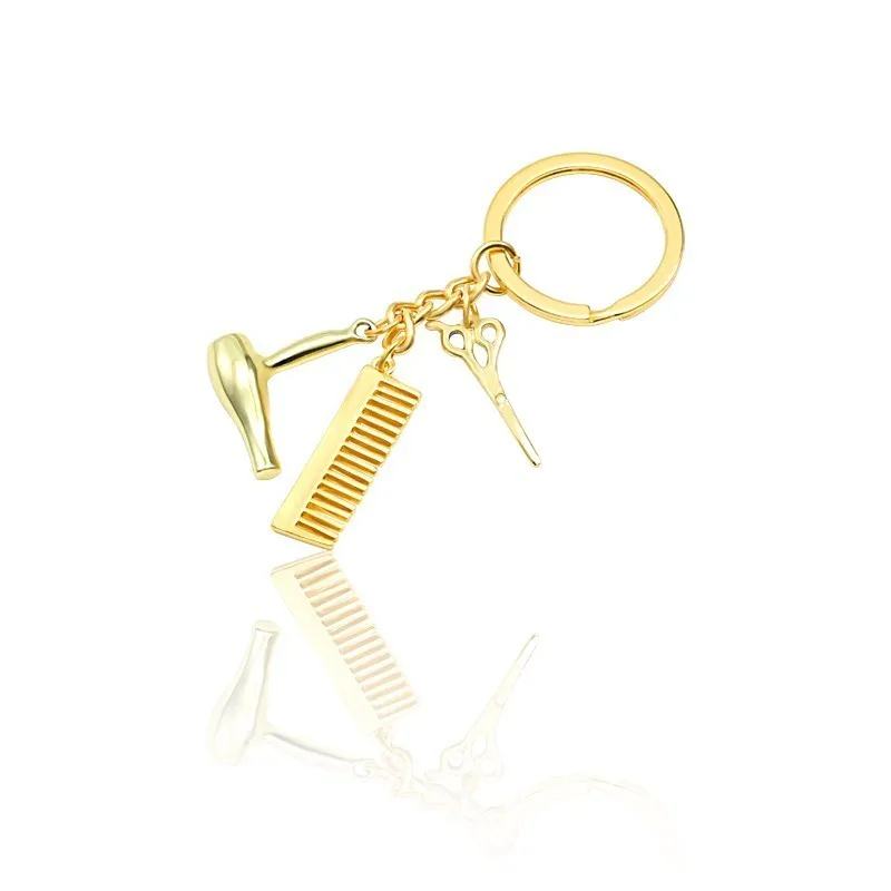 Simple Hair Tools Alloy Keychains Hairstylist Salon Graduation Gifts For Men Comb Scissors Dryer Key Ring Dropshipping - Цвет: YSK099-Gold