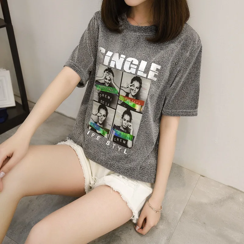 Женский Яркий шелковый топ Новинка лета 2018 тонкая уличная футболка с круглым