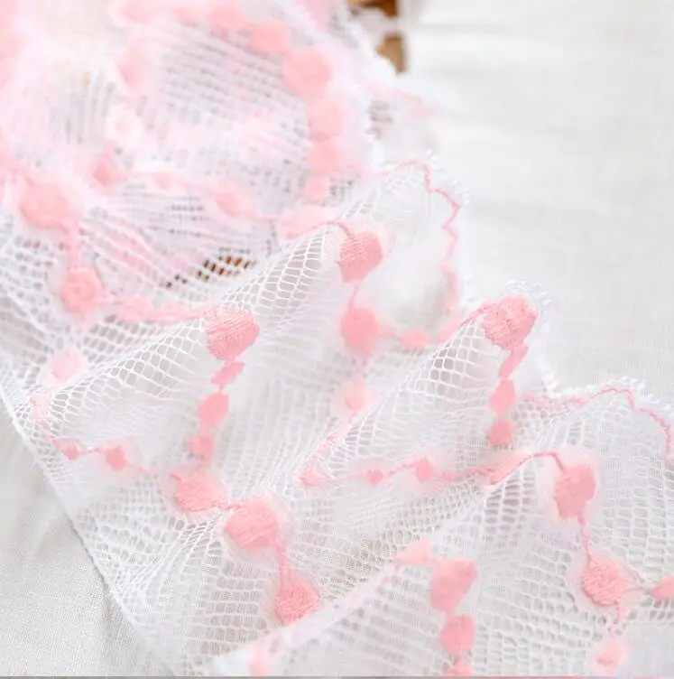 2 Meters 10.3cm Width Mesh Satin Flower Embroidery Pink Elastic Lace Fabric for Hot Dress Skirt Wedding Party Patchwork Sewing | Дом и сад