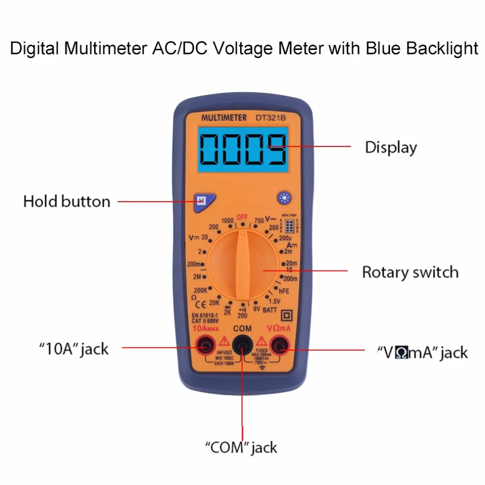 DT321B Цифровой мультиметр портативный AC/DC измеритель напряжения Синяя подсветка