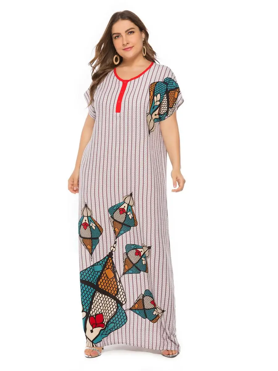 Женское длинное платье с принтом Boho Повседневное в полоску коротким рукавом