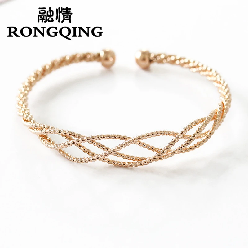 

RONGQING 12pcs/lot Simple Twist Open Size Bracelet Fashion Metal Bracelets Bangles for Women