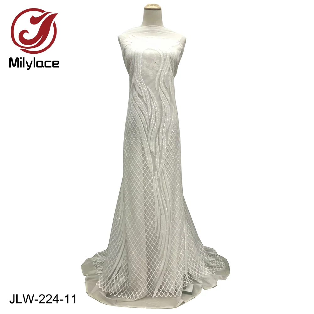 

Latest design sequins french lace fabric elegant african lace fabric with sequins 5 yards per lot tulle lace fabric JLW-224