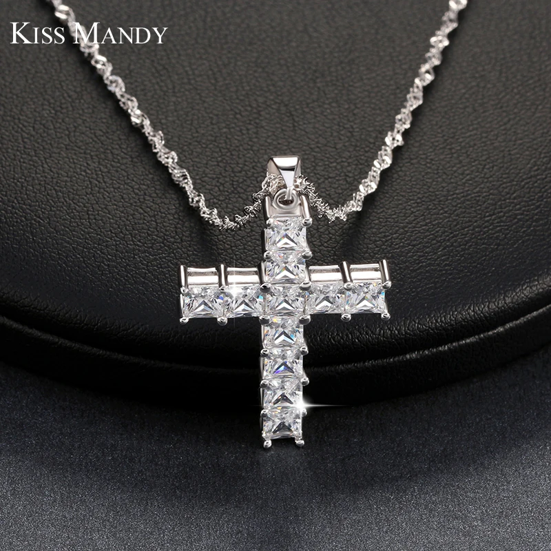Женское классическое ожерелье KISS MANDY Cross с цепочкой 45 см 11 шт. фианитом LN100|women