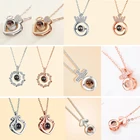 Новое поступление, розовое золотосеребро, 100 языков, ожерелье с надписью I Love You, кулон с проекцией памяти, свадебные ювелирные изделия, вечерние, подарок