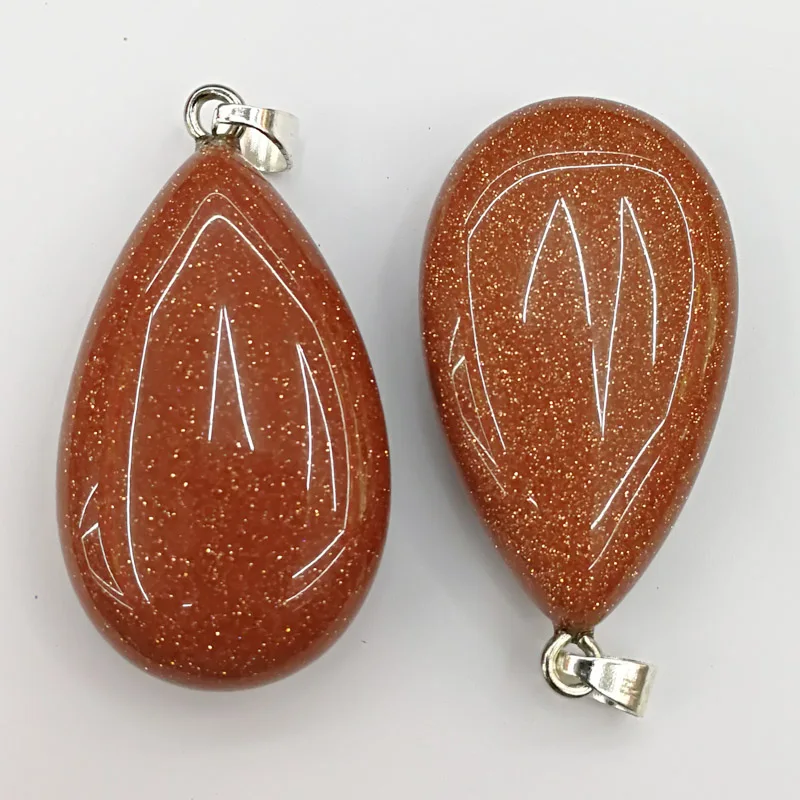 

Wholesale Charms gold sand big water drop pendant natural stone pendants for Necklaces jewelry making 10PCS/lot