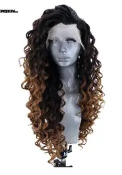 Mixed Brown Anogol 2" Красное Дерево Коричневый Омбре длинный кудрявый свободная часть синтетический парик на кружеве для черных женщин высокотемпературное волокно - Цвет: Mixed Brown