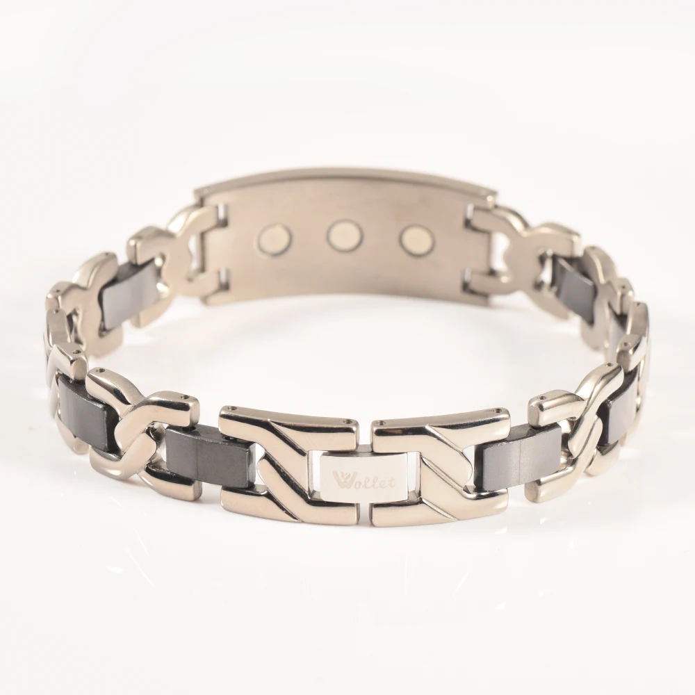 Wollet Jewelry Medical Alert ID Bracelet Bangle for Men Magnetic Stainless Steel Ceramics Chain Link Black | Украшения и