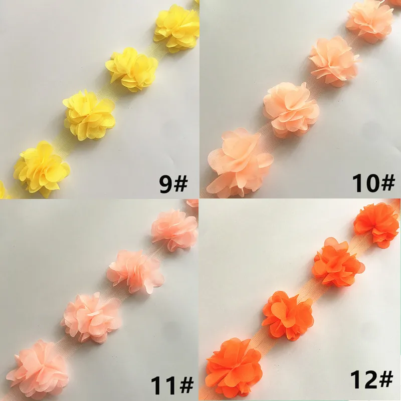 2 ярда 33 цвета 3D шифоновые цветы DIY 6 см ширина кружевная отделка 24 Цветочная кружевная лента украшения одежды аксессуары XF03