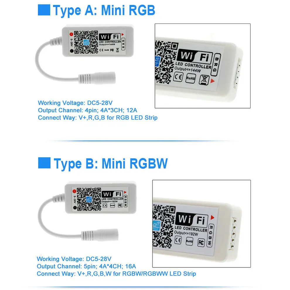 RGB RGBW RGB-WW-CW Wifi светодиодный контроллер 12 В 24 в 16 миллионов цветов музыка и таймер Wifi управление для RGB RGBW Светодиодная лента