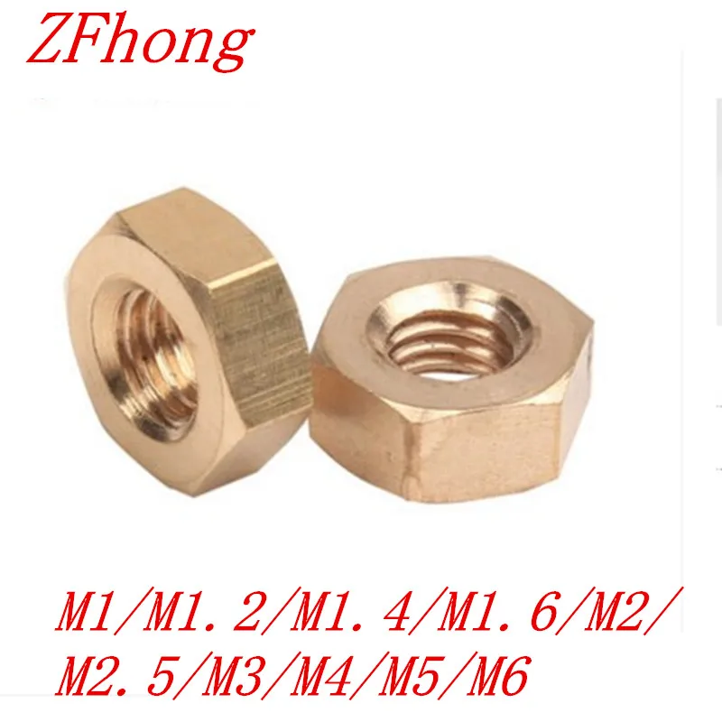 50 шт. Метрическая резьба M1/m1.2/m1.4/m1.6/m2/m2.5/m3/m4/m5/m6 латунные шестигранные гайки DIN934